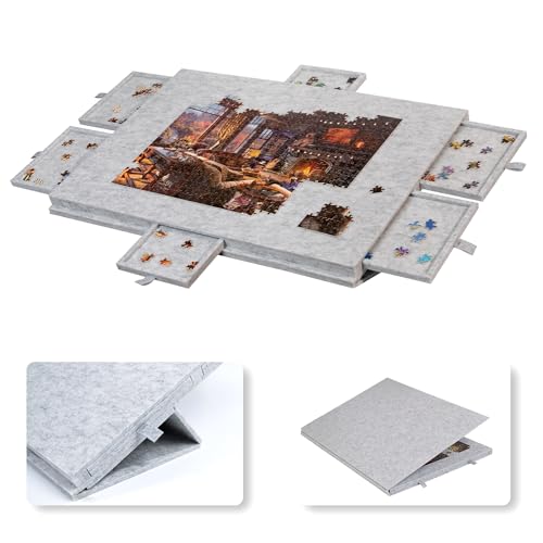 Lavievert kippbares Puzzlebrett mit 2-in-1-Ständer und Abdeckung, superleichtes Filz-Puzzleplateau mit 6 Schubladen für Erwachsene, tragbarer Puzzletisch für Spiele Bis zu 1000 Teile - hellgrau Lavievert kippbares Puzzlebrett mit 2-in-1-Ständer und Abdeckung, superleichtes Filz-Puzzleplateau mit 6 Schubladen für Erwachsene, tragbarer Puzzletisch für Spiele Bis zu 1000 Teile - hellgrau von LAVIEVERT