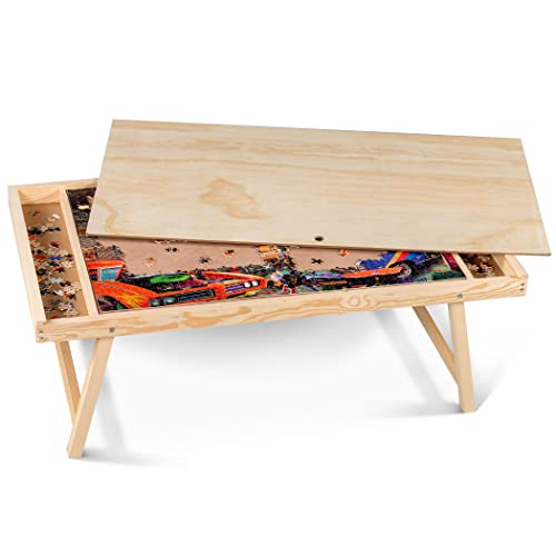 Lavievert tragbarer Puzzletisch, Puzzlebrett mit Holzdeckel/Abdeckung, großes klappbares Puzzleplateau mit 2 Ablagefächern & Rutschfester Oberfläche für Puzzles bis 1.000 Teile Up to 1,000 Pieces Lavievert tragbarer Puzzletisch, Puzzlebrett mit Holzdeckel/Abdeckung, großes klappbares Puzzleplateau mit 2 Ablagefächern & Rutschfester Oberfläche für Puzzles bis 1.000 Teile Up to 1,000 Pieces von LAVIEVERT