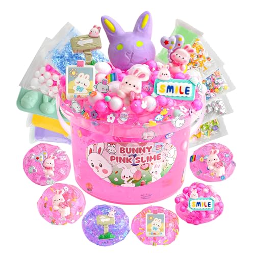 LAWOHO Kaninchen Clear Slime 300ml, Rosa Clear Slime Set für Mädchen und Jungen mit 10 Slime Add-Ins, Schleim Kinder Party Favors Slime Spielzeug Geburtstag Halloween Weihnachten Ostern Schleim Set LAWOHO Kaninchen Clear Slime 300ml, Rosa Clear Slime Set für Mädchen und Jungen mit 10 Slime Add-Ins, Schleim Kinder Party Favors Slime Spielzeug Geburtstag Halloween Weihnachten Ostern Schleim Set von LAWOHO