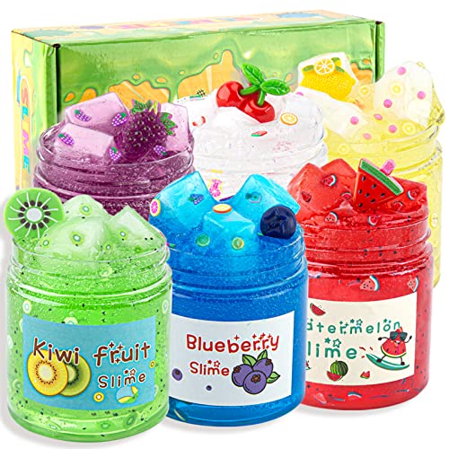 6 Stück Clear Slime Set, 20,3 oz Fluffy Schleim für Kinder, Kinderpartygeschenk, Geburtstag, Ostern, Weihnachten, Neujahr, Geschenk für Mädchen und Jungen im Alter von 6, 7, 8, 9, 10 Jahren von LAWOHO