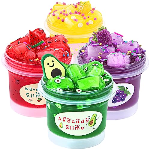 Schleim Kinder, Jelly Cube Glimmer Fluffy Slime Set, Schleim Kinderpartygeschenk, Geburtstag, Ostern Neujahr Geschenke, Clear Slime Set für Mädchen und Jungen 6 7 8 9 10 Jahre alt, Schleim Set 4er von LAWOHO