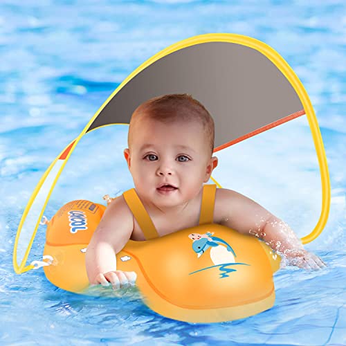 LAYCOL Schwimmring Baby mit abnehmbarem Sonnendach, Baby Float Aufblasbare schwimmreifen Baby für Baby ab 3-36 Monate(Orange, XL) von LAYCOL