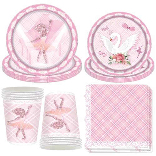 LAjuu 50pcs Ballettmädchen Geburtstag Teller Set,Teller, Pappbecher, Servietten,Partygeschirr Kindergeburtstag -10Position von LAjuu