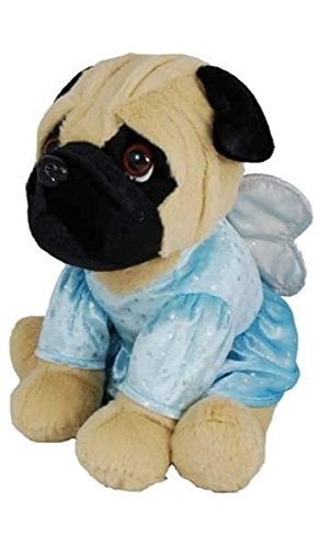 Mops, Supersüß Sitzender Mops, 23 cm,Hund,mit Engelskostüm, blaue Kleid mit silberne Sterne,Tierkostüm, kuscheltier, von Plüschtier Mops LB