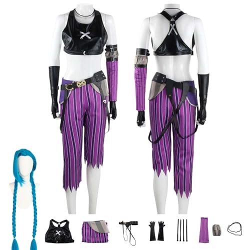 LBKHNRT Anime Arcane Jinx Cosplay Kostüm Rollenspiel Outfit mit Perücke Bluse Langhosen Accessoires Set Halloween Comic Con Party Karnevalsuniform für Erwachsene Kinder Unisex Anzug LBKHNRT Anime Arcane Jinx Cosplay Kostüm Rollenspiel Outfit mit Perücke Bluse Langhosen Accessoires Set Halloween Comic Con Party Karnevalsuniform für Erwachsene Kinder Unisex Anzug von LBKHNRT