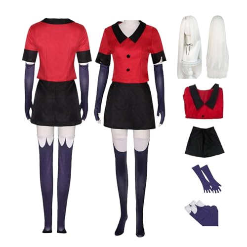 LBKHNRT Anime Hazbin Hotel Vaggie Cosplay Kostüm Rollenspiel Outfit mit Perücke rotem Oberteil und schwarzem Rock Set Halloween Comic Con Party Karneval Uniform für Erwachsene und Kinder Unisex Anzug LBKHNRT Anime Hazbin Hotel Vaggie Cosplay Kostüm Rollenspiel Outfit mit Perücke rotem Oberteil und schwarzem Rock Set Halloween Comic Con Party Karneval Uniform für Erwachsene und Kinder Unisex Anzug von LBKHNRT