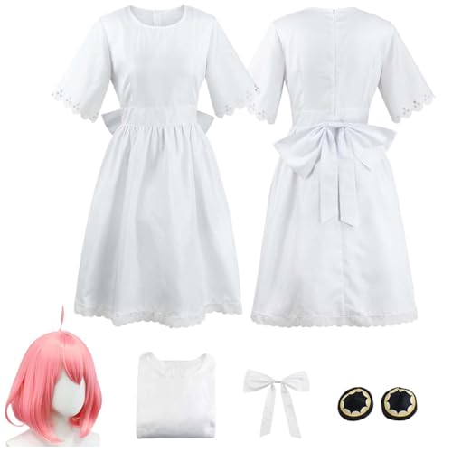 LBKHNRT Anime SPY×FAMILY A’nya F’orger Cosplay Kostüm Rollenspiel Outfit mit Perücke Kleid Zubehör Set Halloween Comic Con Party Karneval Uniform für Erwachsene Kinder Unisex Anzug von LBKHNRT