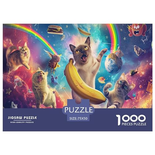 1000 Teile Galaxy Art Cat-Puzzle für Erwachsene und Kinder, kreatives rechteckiges Puzzle, Holzpuzzle, lustiges Lernspielzeug, 1000 Teile (75 x 50 cm) von LBLmoney