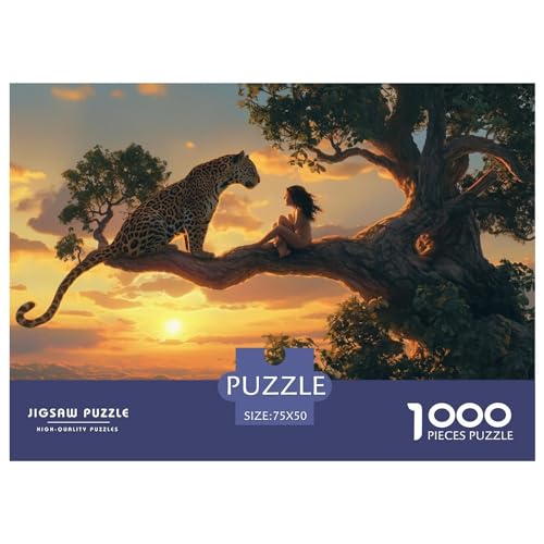 1000 Teile Leopardenmädchen-Puzzle für Erwachsene und Kinder, kreatives rechteckiges Puzzle, Holzpuzzle, lustiges Lernspielzeug, 1000 Teile (75 x 50 cm) von LBLmoney