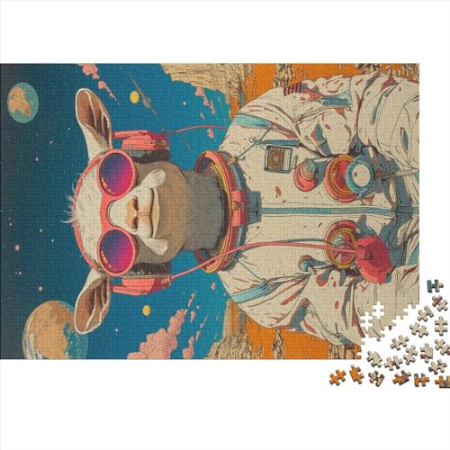 1000 Teile Puzzle für Erwachsene, Astronauten-Ziege-Puzzle, kreatives rechteckiges Holzpuzzle, Geschenk für Freunde, Familie, 1000 Teile (75 x 50 cm) von LBLmoney