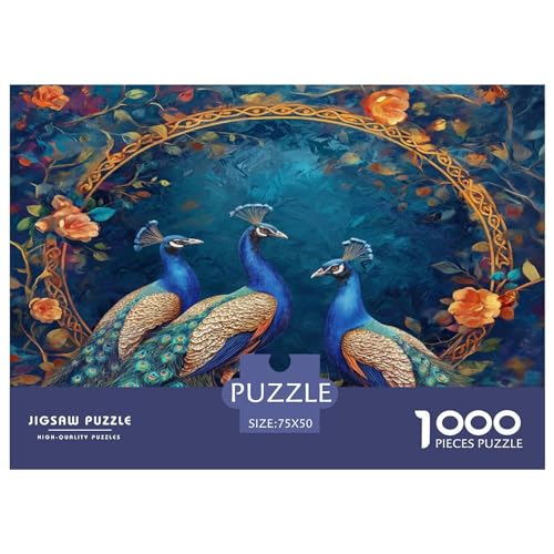 1000 Teile Tier-Pfau-Puzzle, kreative rechteckige Puzzles für Erwachsene und Kinder, große Puzzles für Familien-Lernspiel 1000 Teile (75 x 50 cm) von LBLmoney