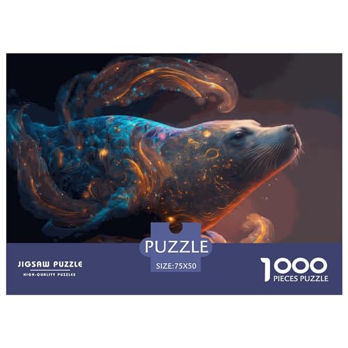 1000 Teile Tier-Siegel-Puzzle für Erwachsene und Kinder, kreatives rechteckiges Puzzle, Holzpuzzle, lustiges Lernspielzeug, 1000 Teile (75 x 50 cm) von LBLmoney