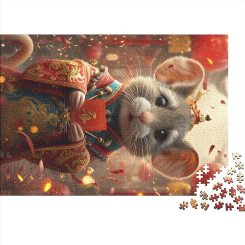 1000 Teile Tierkunst-Maus-Puzzle für Erwachsene und Kinder, kreatives rechteckiges Puzzle, Holzpuzzle, lustiges Lernspielzeug, 1000 Teile (75 x 50 cm) von LBLmoney