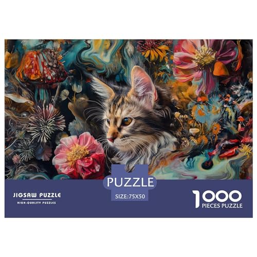 1000 Teile kreatives Puzzle, Kunstkatzen-Puzzle, rechteckiges Puzzle, Lernspielzeug, Geschenk für Kinder und Erwachsene, 1000 Stück (75 x 50 cm) von LBLmoney