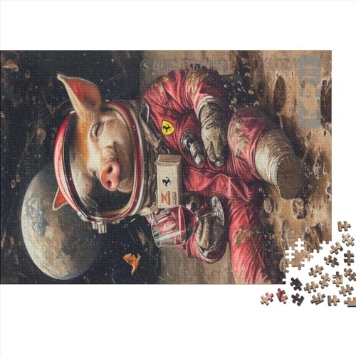 1000-teiliges Holzpuzzle, Astronauten-Schwein-Puzzle, Heimwanddekoration, Lernspielzeug, Geschenk für Familienspiel, 1000 Stück (75 x 50 cm) von LBLmoney