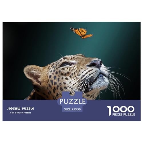 1000-teiliges Holzpuzzle, Leoparden-Schmetterlingspuzzle, Heimwanddekoration, Lernspielzeug, Geschenk für Familienspiel, 1000 Stück (75 x 50 cm) von LBLmoney