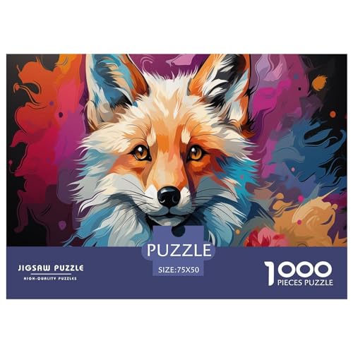 1000-teiliges Holzpuzzle, bunter Fuchs, Heimwanddekoration, Lernspielzeug, Geschenk für Familienspiel, 1000 Stück (75 x 50 cm) von LBLmoney