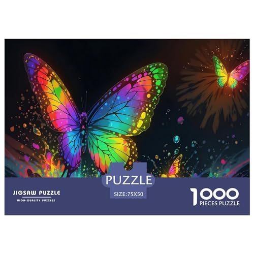 1000-teiliges Holzpuzzle, buntes Schmetterlingspuzzle, kreatives rechteckiges Puzzle, Geschenk für Familienspiel, Freunde, 1000 Stück (75 x 50 cm) von LBLmoney