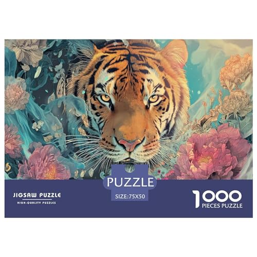 1000-teiliges Puzzle, Aquarell-Tiger, für Erwachsene und Kinder, Holzpuzzle, Lernspielzeug, 1000 Teile (75 x 50 cm) von LBLmoney