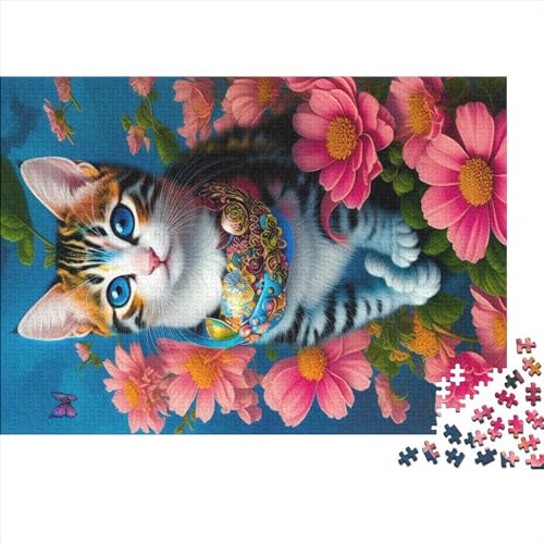 1000-teiliges Puzzle, Kunstblumen-Katzenpuzzle für Erwachsene, Holzpuzzle, Lernspiel für erwachsenes Kind, 1000 Teile (75 x 50 cm) von LBLmoney