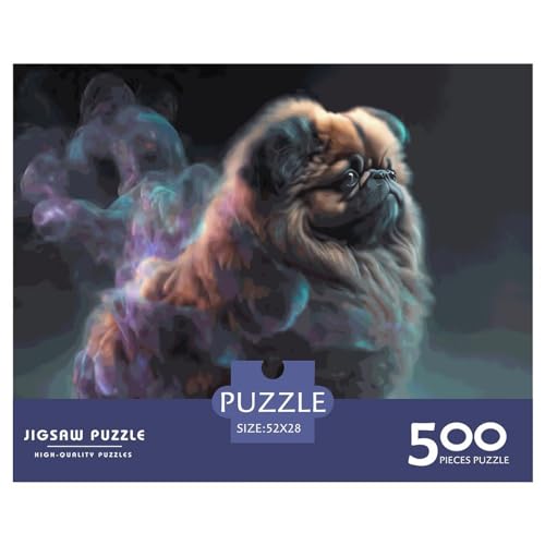 500 Teile Puzzle für Erwachsene Geistertier Pekingese Puzzle Kreatives rechteckiges Holzpuzzle Geschenk für Freunde Familie 500 Teile (52 x 38 cm) von LBLmoney