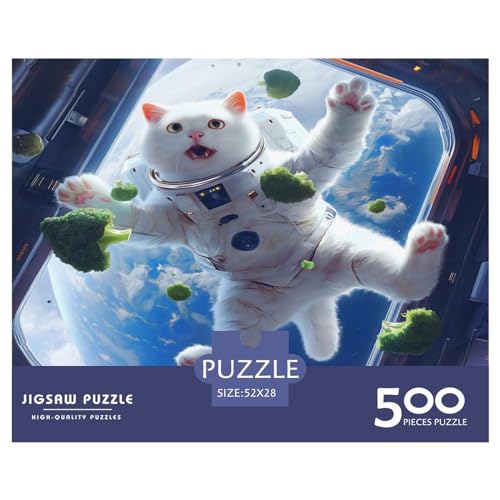 500-teiliges Puzzle für Erwachsene, Astronauten-Katze-Puzzle, 500-teiliges Holzbrett-Puzzle – Entspannungs-Puzzlespiele, Denksport-Puzzle, 500 Teile (52 x 38 cm) von LBLmoney