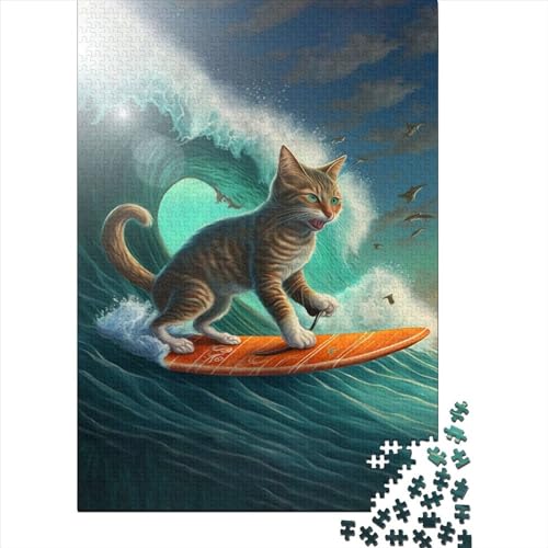 Funny Cat Surfing 1 Puzzle 1000 Teile Erwachsener Kniffel Spaß Für Die Ganze Familie - Abwechslungsreiche 1000 Puzzleteilige Motive Puzzle Erwachsene, Puzzel 1000pcs (75x50cm) von LBLmoney