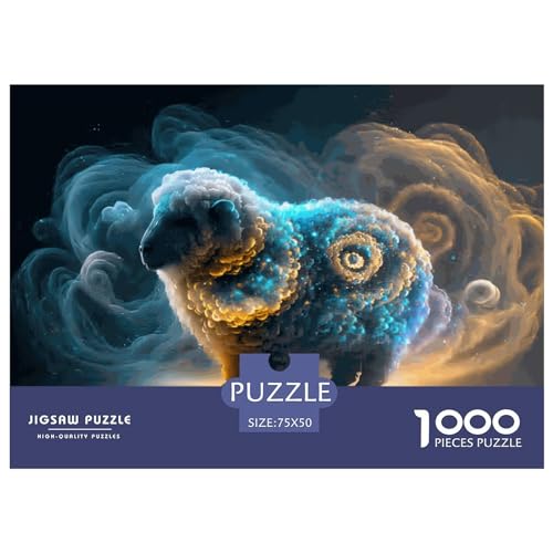Kreative rechteckige Puzzles für Erwachsene, 1000-teiliges Tier-Schaf-Holzpuzzle, praktisches Spiel, Familiendekoration, 1000 Stück (75 x 50 cm) von LBLmoney