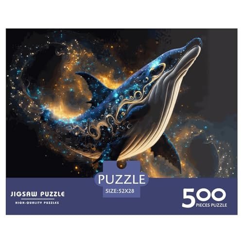 Kreative rechteckige Puzzles für Erwachsene, 500 Teile, Tierwal-Holzpuzzle, praktisches Spiel, Familiendekoration, 500 Stück (52 x 38 cm) von LBLmoney