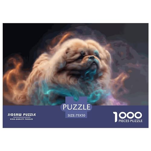 Puzzles 1000 Teile für Erwachsene Geistertier Pekingese Puzzle für Erwachsene Holzbrettpuzzles Familiendekoration 1000 Stück (75 x 50 cm) von LBLmoney