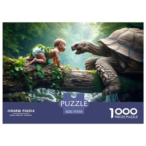Puzzles für Erwachsene, Schildkröte und Junge, Holzpuzzle, 1000 Teile, kreatives rechteckiges Puzzle, Denksportaufgaben, Spiel, 1000 Teile (75 x 50 cm) von LBLmoney