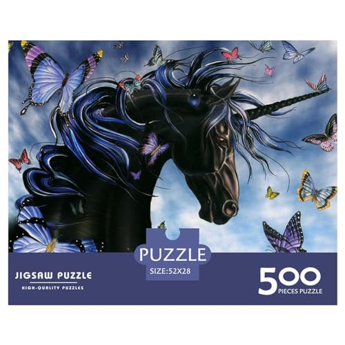 Schmetterlings-Einhorn-Puzzle, 500 Teile, für Erwachsene, Puzzles, Teenager, Geschenke, Holzpuzzles, Entspannungspuzzlespiele, Denksport-Puzzle, 500 Teile (52 x 38 cm) von LBLmoney