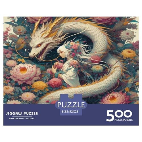 Weißer Drache 500-teiliges Puzzle für Erwachsene – Puzzles für Teenager – Geschenke – Holzpuzzles – Entspannungspuzzlespiele – Denksport-Puzzle 500 Teile (52 x 38 cm) von LBLmoney