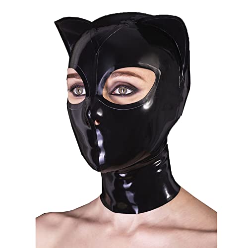 LBYLYH Latex Haube Gummi Katze Maske Handgemachte Schwarz Offenen Augen Sexy Halloween Cosplay Kostüme Für Männer Frauen,Schwarz,XXL von LBYLYH