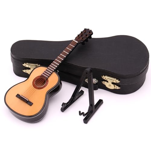 Miniatur Gitarre Modell, Holz Mini Gitarre Modell mit Ständer und Tasche, Werkzeug Modell für Tischdekoration, Miniatur Puppenhaus (JTMXZS-05) von LCCEERD