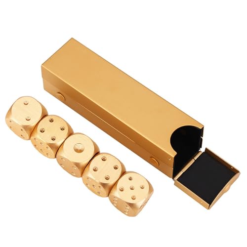 Set mit 5 Würfeln, Gold mit 6 Gesichtern aus Aluminiumlegierung, Spielwürfel mit Aufbewahrungsbox für Brettspiele, Gesellschaftsspiele, Mathematikspiele (Gold-01) von LCCEERD