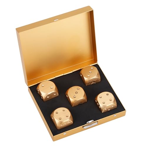 Set mit 5 Würfeln, Gold mit 6 Gesichtern aus Aluminiumlegierung, Spielwürfel mit Aufbewahrungsbox für Brettspiele, Gesellschaftsspiele, Mathematikspiele (Gold-02) von LCCEERD