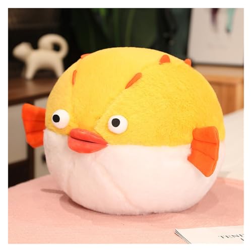 LCEDHZOC Kugelfisch Kuscheltier, Süßes Plüsch Molliger Kugelfisch Plüsch Kissen Geschenk for Kinder Jungen Mädchen Heimdekoration(Yellow,60CM/23.6IN) von LCEDHZOC