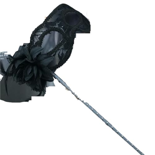 LCKKJHG Federmaske Maskerade Maske Handheld Seite Blume Durchscheinende Feder Lilie Flache Kopf Spitze(Black) von LCKKJHG
