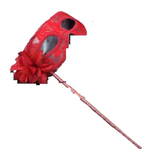 LCKKJHG Federmaske Maskerade Maske Handheld Seite Blume Durchscheinende Feder Lilie Flache Kopf Spitze(Red) von LCKKJHG
