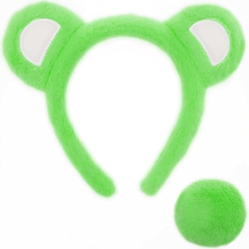 LCPQMZGH Grüner Bärenohren Stirnband und Schwanz Set für Frauen Cosplay Halloween Tier Kostüm Zubehör von LCPQMZGH