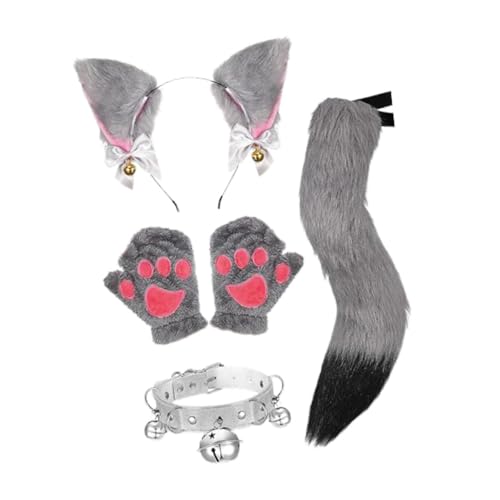 LCSVCCXA Set aus Ohrringen, Schwanz, Halskette und Handschuhen für Cosplay, Kostüme für Kostümpartys, Grau LCSVCCXA Set aus Ohrringen, Schwanz, Halskette und Handschuhen für Cosplay, Kostüme für Kostümpartys, Grau von LCSVCCXA