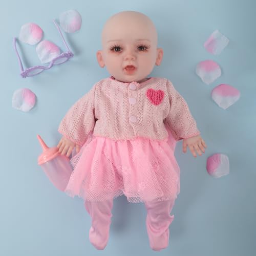 LCUPPON Silikon Puppen Baby Mini 25cm Reborn Puppen Voll Silikon (Beige) von LCUPPON