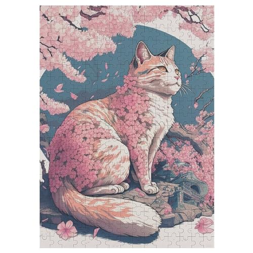 300-teiliges Puzzle Für Erwachsene, Kirschblütenkatze Japan Holzpuzzle, Gehirn-Herausforderung,Puzzles Spielzeugspiel 42×30cm von LCWWW