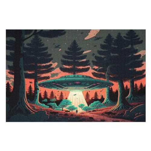 Alien Weltraumship Holzpuzzle 1000 Teile, Knobelspiele Für Erwachsene, Teenager, Puzzles Unmögliche - Kinder Puzzle Zimmer Deko （75×50cm） von LCWWW