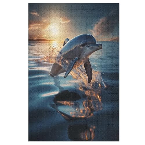 Animal Delphin Holzpuzzle 1000 Teile Klassische Puzzles Erwachsene Kinder Puzzle DIY Kit Holzspielzeug Einzigartiges Geschenk 78×53cm von LCWWW