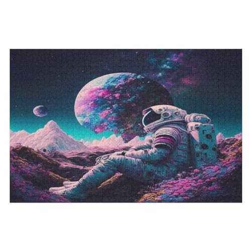Astronaut Holzpuzzle 1000 Teile Klassische Puzzles Erwachsene Kinder Puzzle DIY Kit Holzspielzeug Einzigartiges Geschenk （75×50cm） von LCWWW