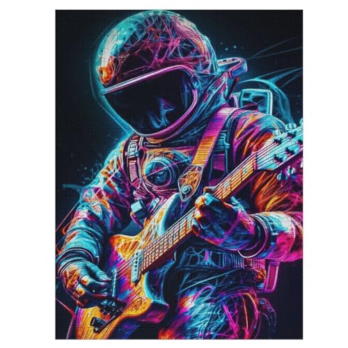 Astronaut Playing Guitar Puzzles 500 Teile Für Jugendliche Holzpuzzlespielzeug Familienspiel Schwierigkeitsgrad Herausforderungspuzzles 55×41cm von LCWWW