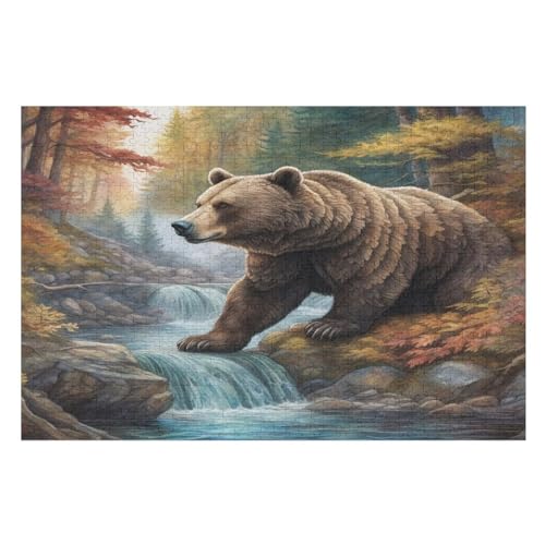 Braunbär Holzpuzzle 1000 Teile,Puzzles Für Erwachsene, Impossible Puzzle, Kinder Legespiel （75×50cm） von LCWWW