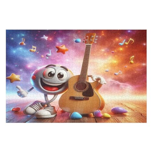 Bunte Gitarre Puzzles 1000 Teile Erwachsener Kniffel Spaß Für Die Ganze Familie, Holzpuzzle Kinder Erwachsene, Impossible Puzzle Schwer （75×50cm） von LCWWW